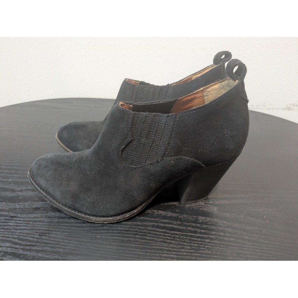 Frye Boots Womens Size 8.5 Black Suede Ankle Western Block Heel Pull On 3471259